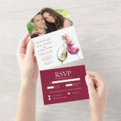 エレガント赤と白ワインダンス結婚写真 オールインワン招待状 (貼ってはがせる)