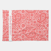 エレガント赤と白ヴィンテージペイズリーパターン キッチンタオル (横)