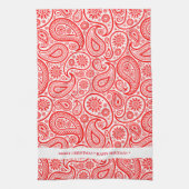 エレガント赤と白ヴィンテージペイズリーパターン キッチンタオル (縦)
