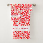 エレガント赤と白ヴィンテージペイズリーパターン バスタオルセット (インサイチュ)