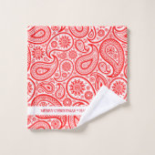 エレガント赤と白ヴィンテージペイズリーパターン バスタオルセット (ウォッシュタオル)