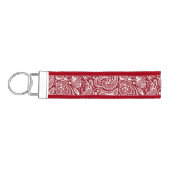 エレガント赤と白ヴィンテージペイズリーパターン リストバンドキーホルダー (鍵左)