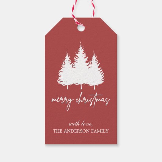 エレガント赤と白聖降誕祭パーソナライズされた ギフトタグ (正面)