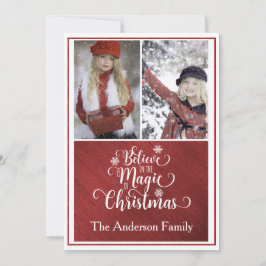 エレガント赤と白Christmas Photo Card シーズンカード