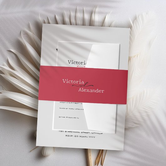 エレガント赤アクセント結婚の最小値 招待状ベリーバンド