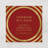 エレガント赤フェイク金ゴールド丸み線ジオメトリ スクエア名刺 (裏面)