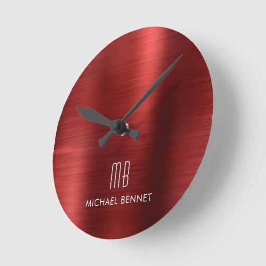 エレガント赤ブモノグラムのラシ仕上げメタリック ラウンド壁時計 (傾斜)