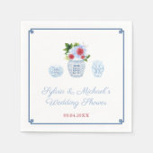 エレガント赤白青フローラウェディングシャワーパーティー スタンダードカクテルナプキン (正面)