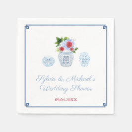 エレガント赤白青フローラウェディングシャワーパーティー スタンダードカクテルナプキン