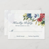 エレガント赤白青フローラ水の色結婚の 出欠カード (正面/裏面)