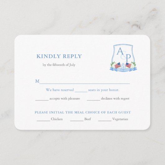 エレガント赤白青結婚の食事オプションRSVP エンクロージャーカード (正面)