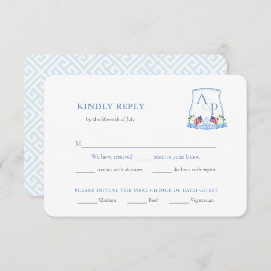 エレガント赤白青結婚の食事オプションRSVP エンクロージャーカード (正面/裏面)