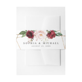 エレガント赤面およびワインフローラ金ゴールド幾何学形状 招待状ベリーバンド