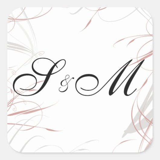 エレガント赤面と灰色の渦モノグラムの結婚の スクエアシール (正面)