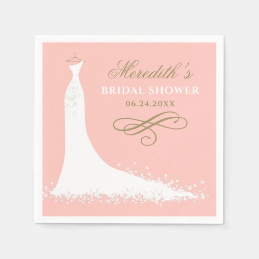 エレガント赤面と金ゴールド結婚ズガウンブライダルシャワー スタンダードカクテルナプキン (正面)