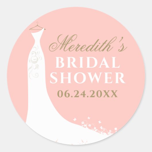 エレガント赤面と金ゴールド結婚ズガウンブライダルシャワー ラウンドシール (正面)