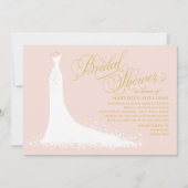 エレガント赤面と金ゴールド結婚ズガウンブライダルシャワー 招待状 (正面)