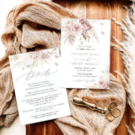 エレガント赤面ほこりっぽいバラフローラツーインワン結婚ズ 招待状