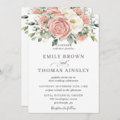 エレガント赤面アイボリーフローラバラ結婚花 招待状 (正面/裏面)