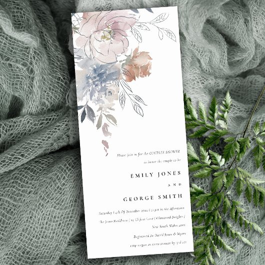 エレガント赤面ウォーター色フローラカップルのシャワー 招待状
