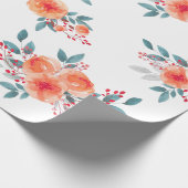 エレガント赤面オレンジ色フローラ水色 ラッピングペーパー (角)