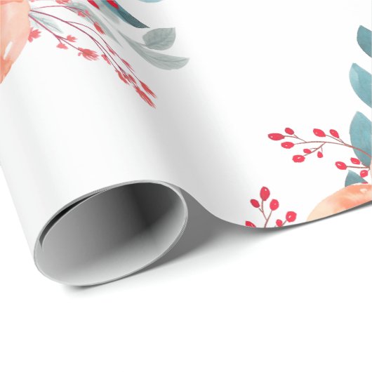 エレガント赤面オレンジ色フローラ水色 ラッピングペーパー (ロールコーナー)