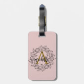 エレガント赤面ガーリーピンクフローラルゴールドモノグラム名 ラゲッジタグ (裏面縦)