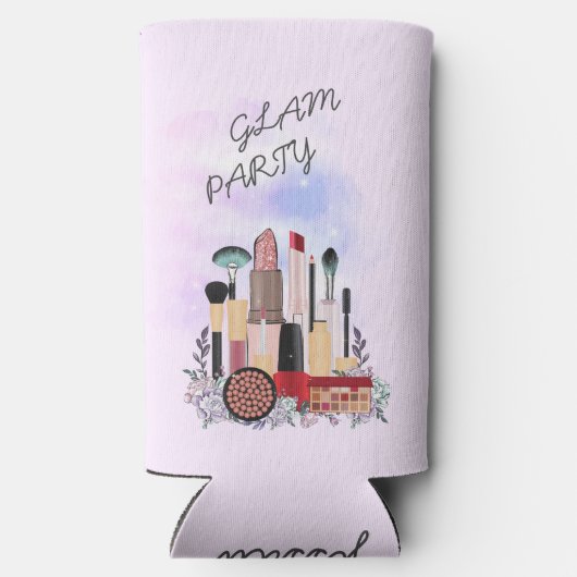 エレガント赤面ガーリーピンクメイクアップアーティストグラマー スリム缶クーラー (裏面)