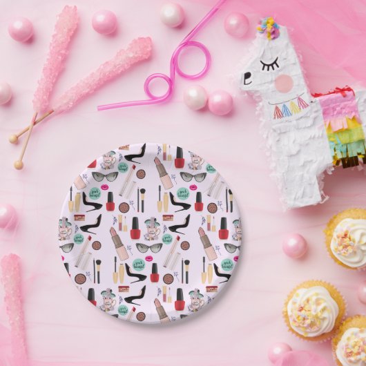エレガント赤面ガーリーピンクメイクアップアーティストグラマー ペーパープレート (パーティー)