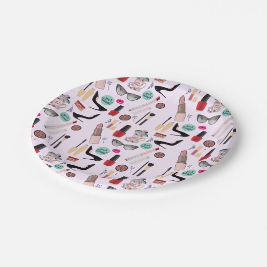エレガント赤面ガーリーピンクメイクアップアーティストグラマー ペーパープレート (アングル)