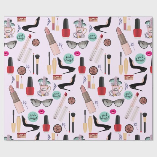 エレガント赤面ガーリーピンクメイクアップアーティストグラマー ラッピングペーパー (フラット)
