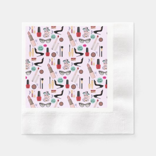 エレガント赤面ガーリーピンクメイクアップアーティストグラマー 縁ありカクテルナプキン (正面)