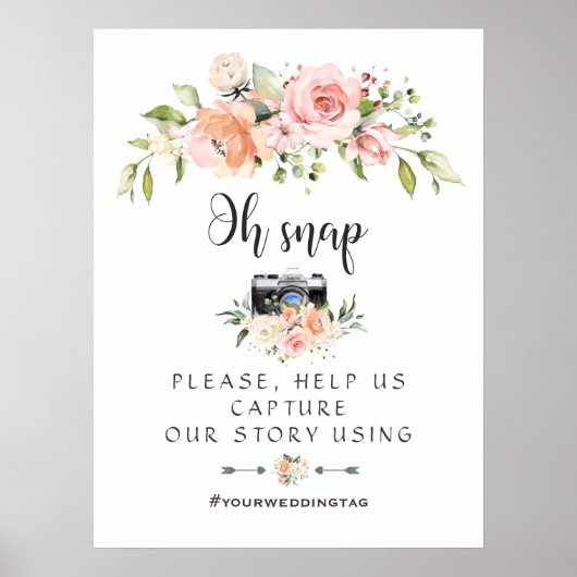 エレガント赤面クリームフローラOHスナップインスタグラムサイン ポスター (正面)