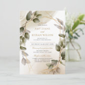 エレガント赤面グリーン&金ゴールド水結婚色   招待状 (スタンド正面)