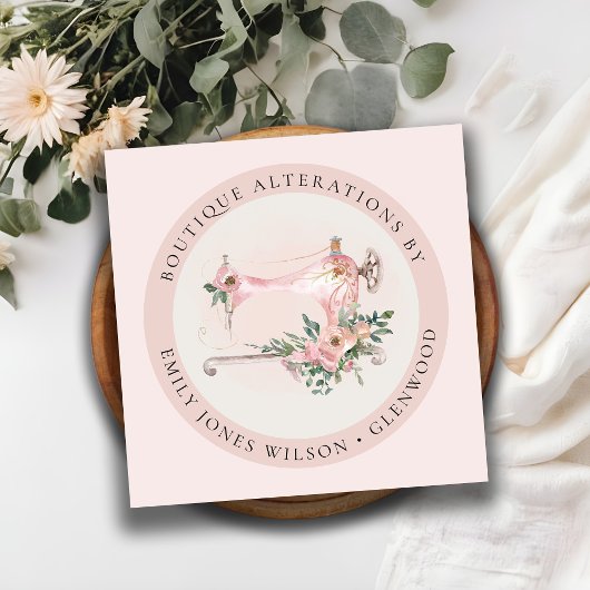 エレガント赤面グレイ裁縫機械フローラテーラー スクエア名刺