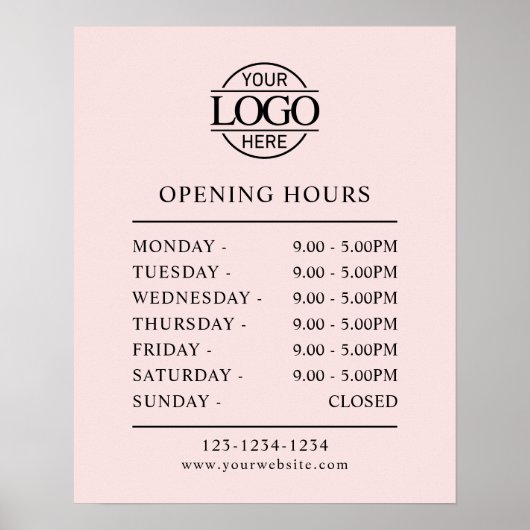 エレガント赤面シンプルピンクビジネス開店時間 ポスター (正面)