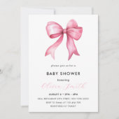 エレガント赤面シンプルピンクボウベイビーシャワーピンク 招待状 (正面)