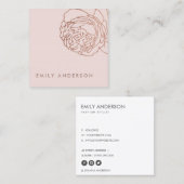 エレガント赤面シンプルピンクローズ金ゴールドフローラ スクエア名刺 (正面/裏面)