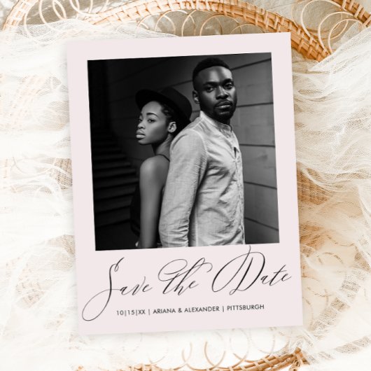 エレガント赤面スクリプト写真ウェディング日付を保存 ポストカード