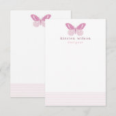 エレガント赤面ストライプと蝶 – パーソナライズされた ノートカード (正面/裏面)