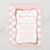 エレガント赤面ストライプ金ゴールドフローラブライダルシャワー 招待状 (正面/裏面)