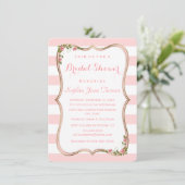 エレガント赤面ストライプ金ゴールドフローラブライダルシャワー 招待状 (スタンド正面)