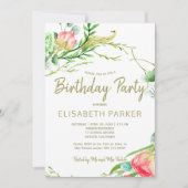 エレガント赤面セージ園バラ誕生日パーティー 招待状 (正面)