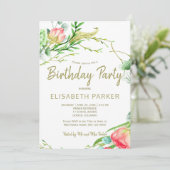 エレガント赤面セージ園バラ誕生日パーティー 招待状 (スタンド正面)