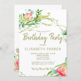 エレガント赤面セージ園バラ誕生日パーティー 招待状