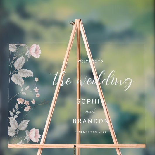 エレガント赤面ダークグレイフローラ結婚ズ・ウェルカム アクリルサイン (ニュートラル)