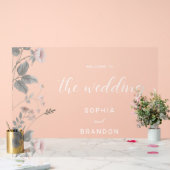 エレガント赤面ダークグレイフローラ結婚ズ・ウェルカム アクリルサイン (ウェディング)