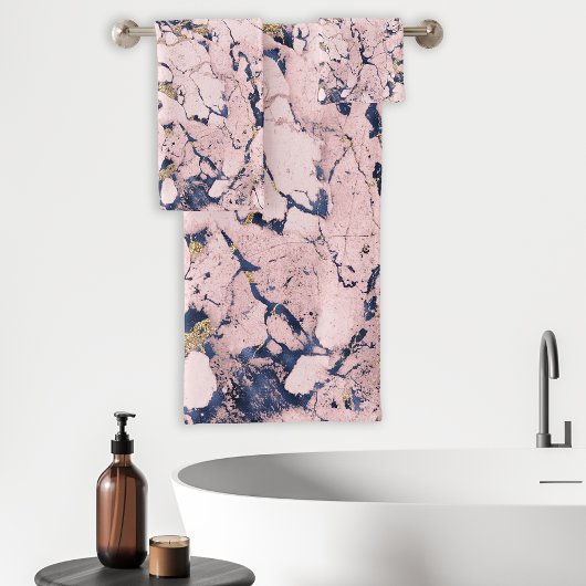 エレガント赤面ネイビー金ゴールド大理石 バスタオルセット