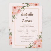 エレガント赤面バラと緑結婚式招待状 招待状 (正面/裏面)