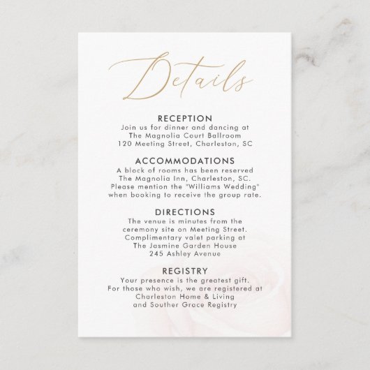 エレガント赤面バラの結婚詳細エンクロージャカード エンクロージャーカード (正面)